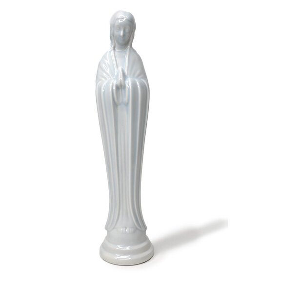 Virgin Mary Ceramic Angelic Statue Figurine Blue White Handmade Jesus Christ Pra - Picture 7 of 7